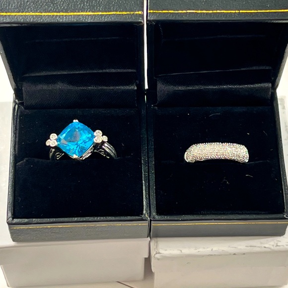 Beautiful 14k White Gold Blue Topaz, Green Amethyst & Diamond Ring set! - Picture 3 of 16